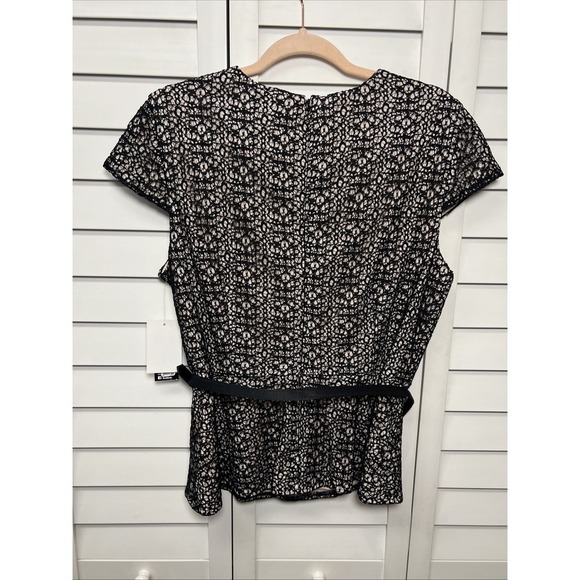 Alex Evenings Lace Shimmer Cap Sleeve Belted Peplum Top Size XL NWT - Picture 8 of 11